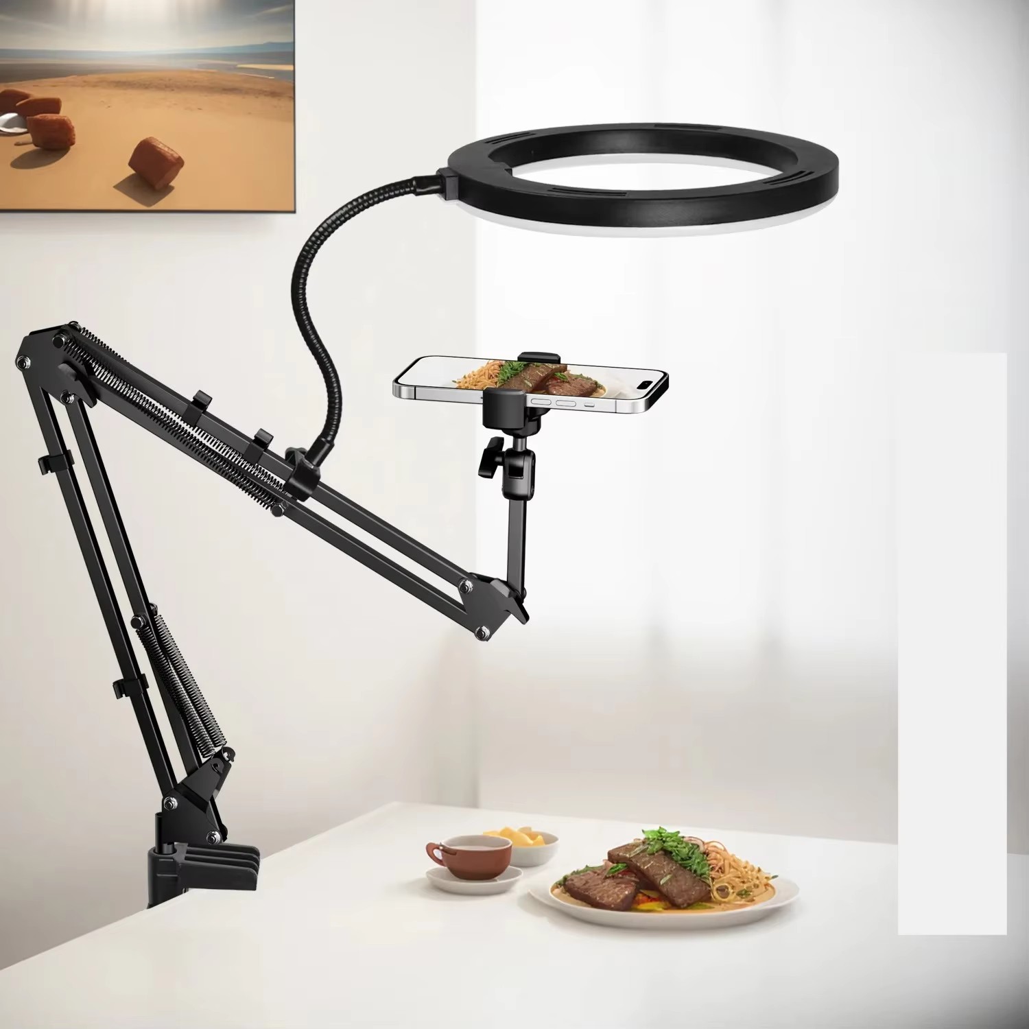 Photography Video Lighting Kit With Adjustable Tripod Stand - Support en direct pour téléphone portable,