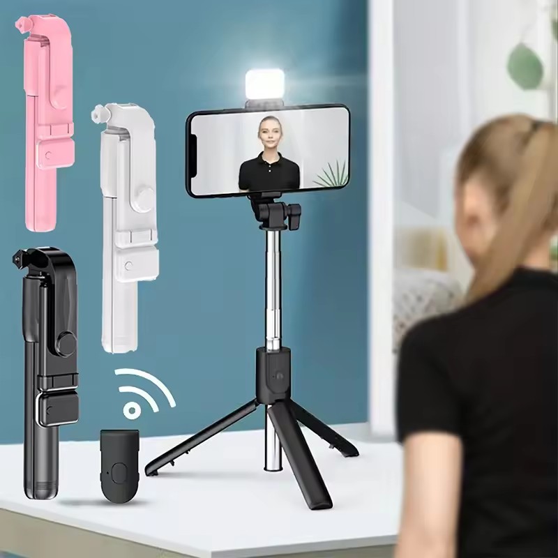 Photography Video Lighting Kit With Adjustable Tripod Stand - Trépied perche à selfie Bluetooth sans
