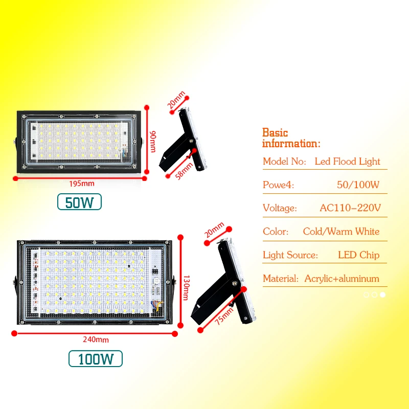 50W 100W LED projecteur IP65 é - Photography Lighting Uk avis et prix
